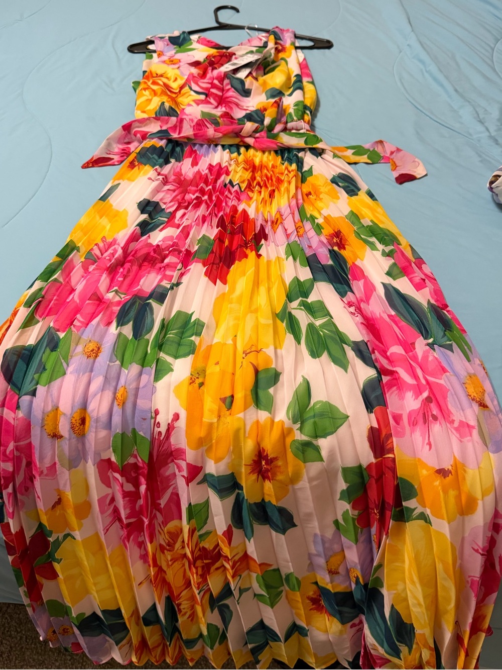 Floral Pleated Wrap Dress - Pink & Yellow - Picture 2 of 10